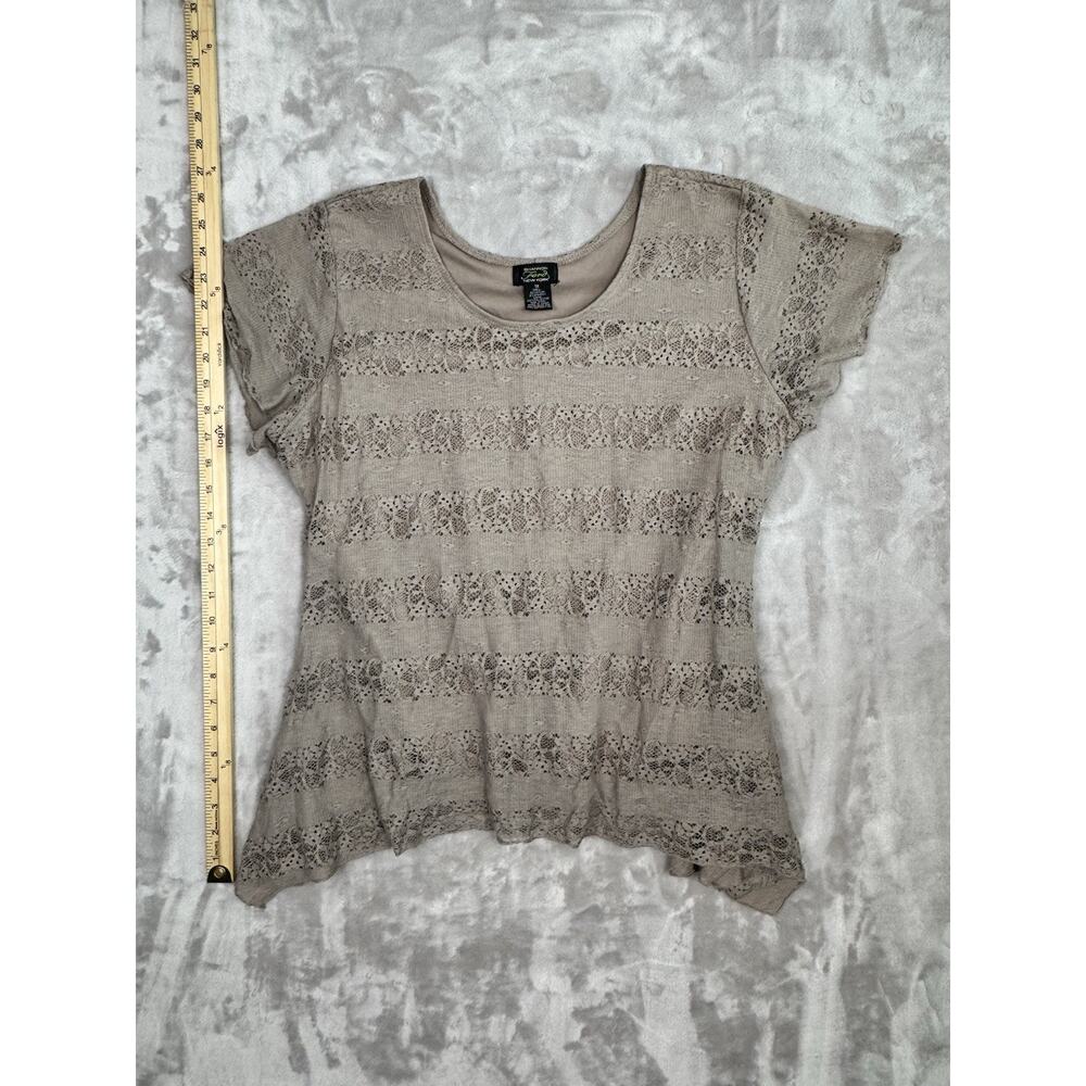 Shannon Ford New York Top Womens XL Brown Shark Bite Hem Lace Stretch Boho Fairy